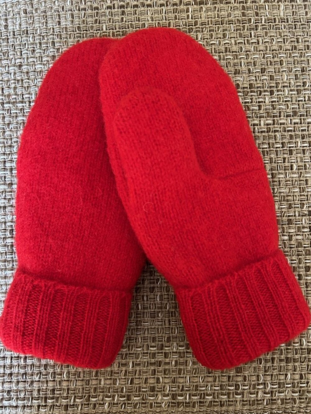 Red Felted 100% Pure Shetland Wool  Mittens handcrafted from Repurposed Sweater